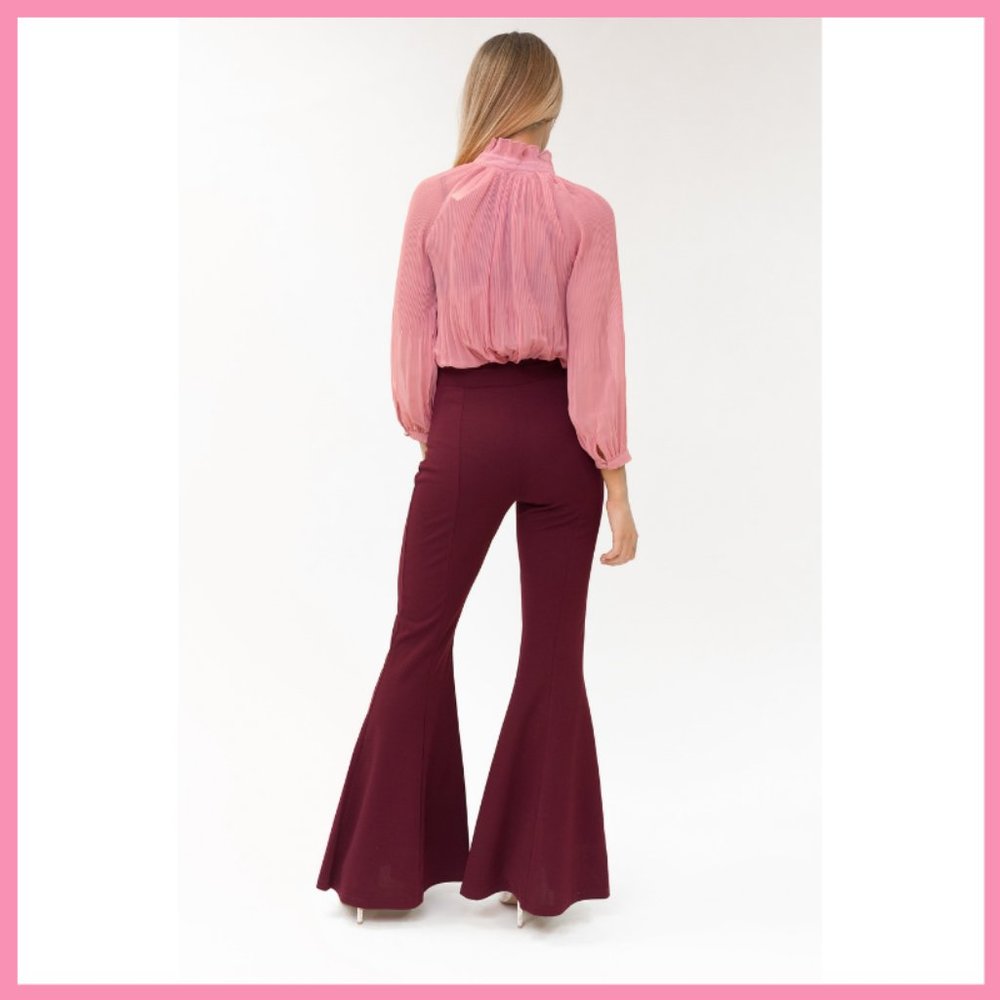 NWT Bell Bottom Pants w/ Button Detail (Burgundy)